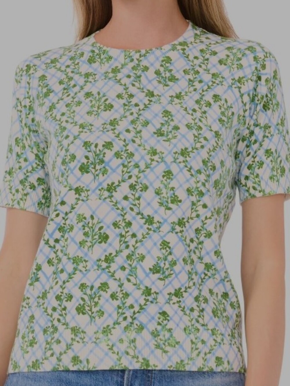 Vince Camuto Green and Blue Floral Short Sleeve Sweater Tee